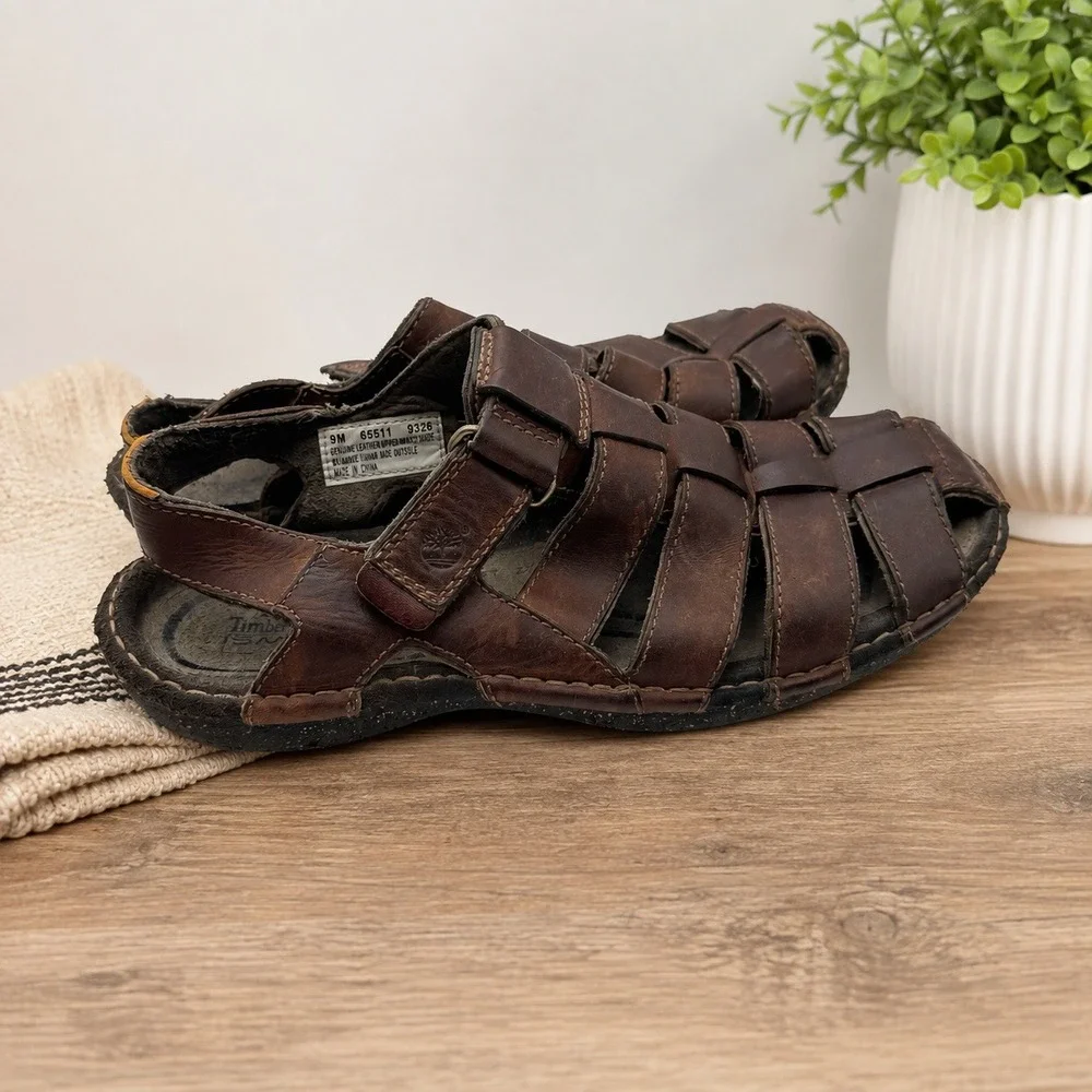 Timberland Altamonte Leather Fisherman Sandals Brown Mens 9M 65511 Smart Comfort